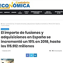 El importe de fusiones y adquisiciones en Espaa se increment un 19% en 2018, hasta los 115.912 millones